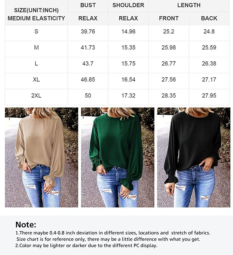 Going Out Tops Women'S Long Ruffle Bubble Sleeve Crew Neck Casual Basic Tops