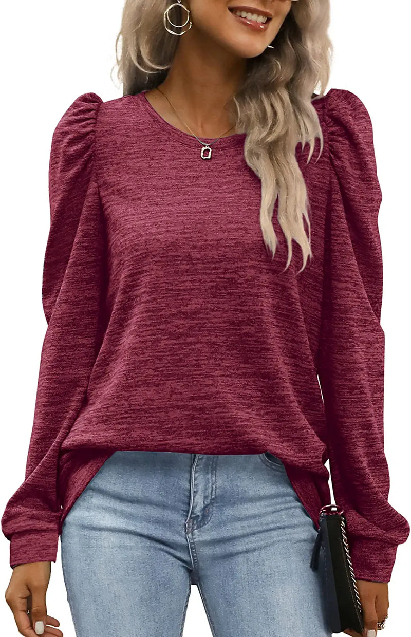 WEESO Crewneck Sweatshirts for Women Fashion Puff Sleeve Tops
