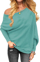 Omicgot Women'S off the Shoulder Long Sleeve Pullover Knit Jumper Baggy Solid Sweater