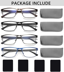 4-Pack Blue Light Blocking Reading Glasses for Men Stylish Metal Frame Readers w