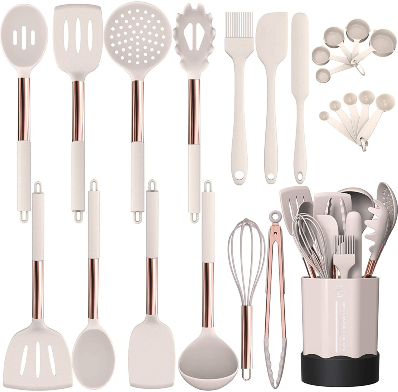 12PCS Silicone Cooking Utensil Set, Fungun Non-stick Kitchen Utensil 12Pcs Cooking  Utensils Set, Heat Resistant Cookware, Silicone Kitchen Tools Gift with  Stainless Steel Handle (White-12pcs)