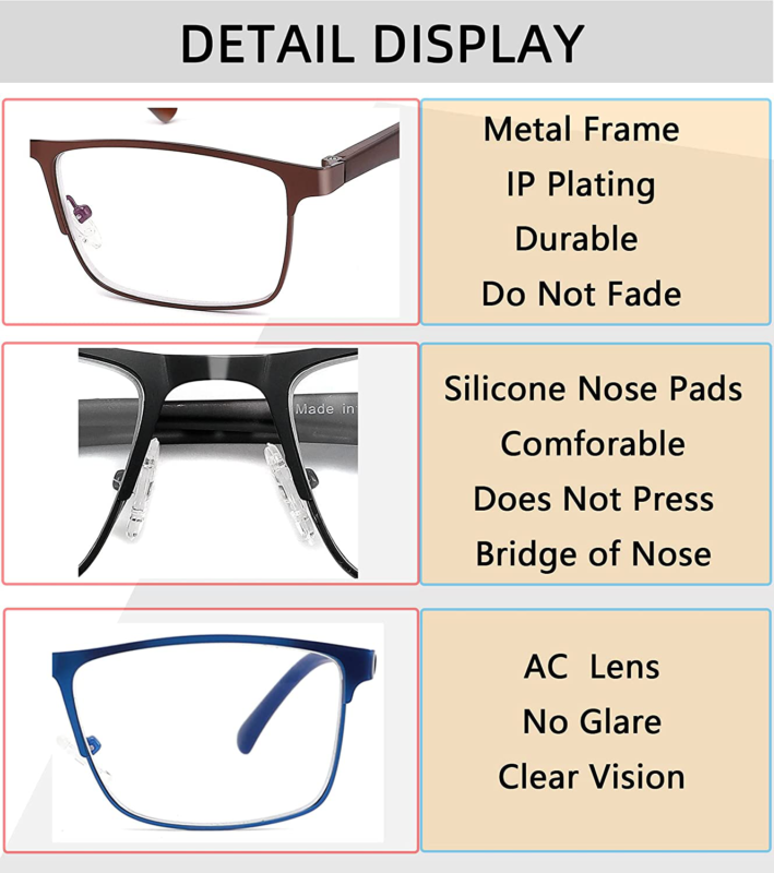 4-Pack Blue Light Blocking Reading Glasses for Men Stylish Metal Frame Readers w