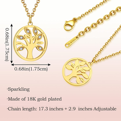 Tree of Life Necklace Titanium Steel 18K Gold Plated Tree of Life Pendant Necklace