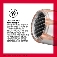 Blow Dryer 1875 Watts Infrared Heat Hair Dryer for Max Drying Power, White,  REVLON 