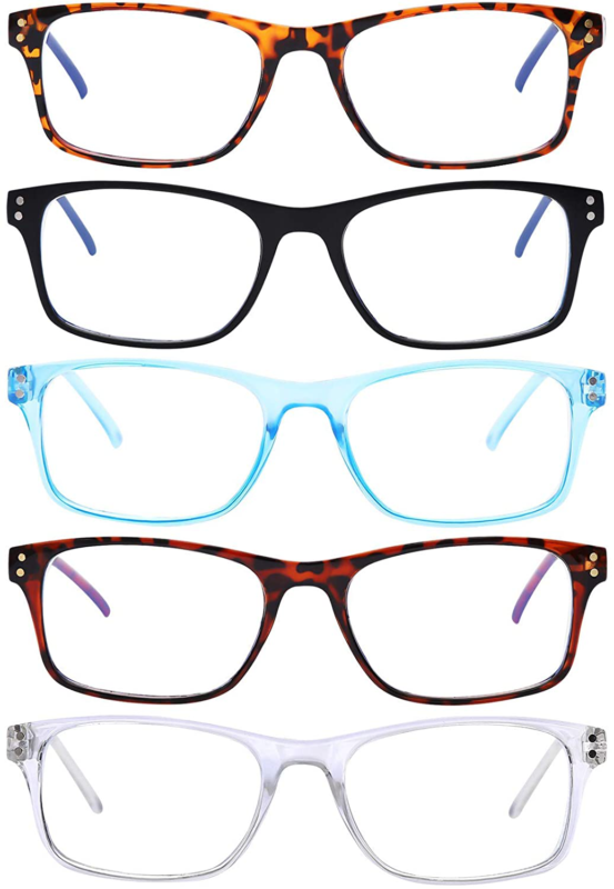 5-Packs Reading Glasses Blue Light Blocking, Women Men Spring Hinge Eyeglasses an