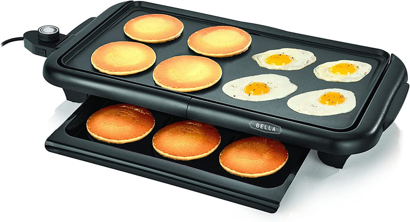 Bella Electric Griddle W Warming Tray, Make 8 Pancakes or Eggs at Once, Fry Flip & Serve Warm, Healthy-Eco Non-Stick Coating, Hassle-Free Clean Up