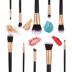 SOLVE Makeup Brushes 16 Pcs Premium Synthetic Foundation Blending Blush Concealer Eye Shadow Makeup Brush Set，Leather Travel Makeup Bag Included， Black with Rose Gold