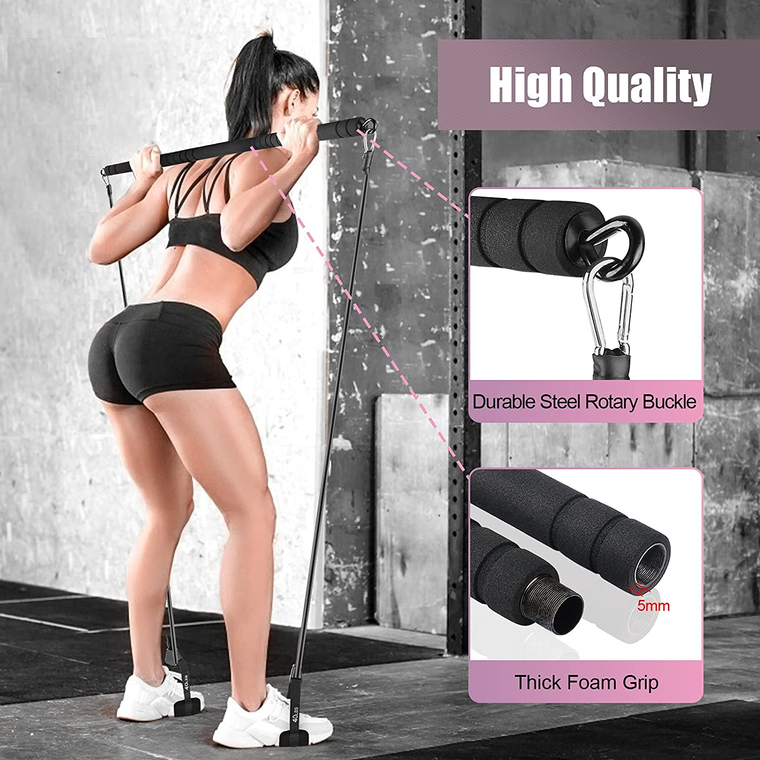 Pilates Bar Kit with Resistance Bands Full Body Shaping