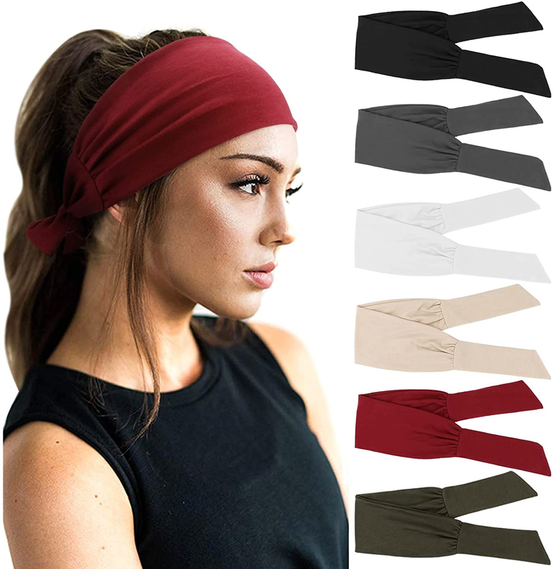 6 PCS Adjustable Headbands for Women Knotted Headbands Cotton Elastic Non-Slip Fashion Hair Bands for Workout Sports Running Yoga