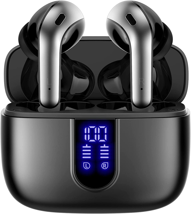 TAGRY Bluetooth Headphones True Wireless Earbuds 60H Playback LED Power Display Earphones with Wireless Charging Case IPX5 Waterproof In-Ear Earbuds with Mic for TV Smart Phone Computer Laptop Sports