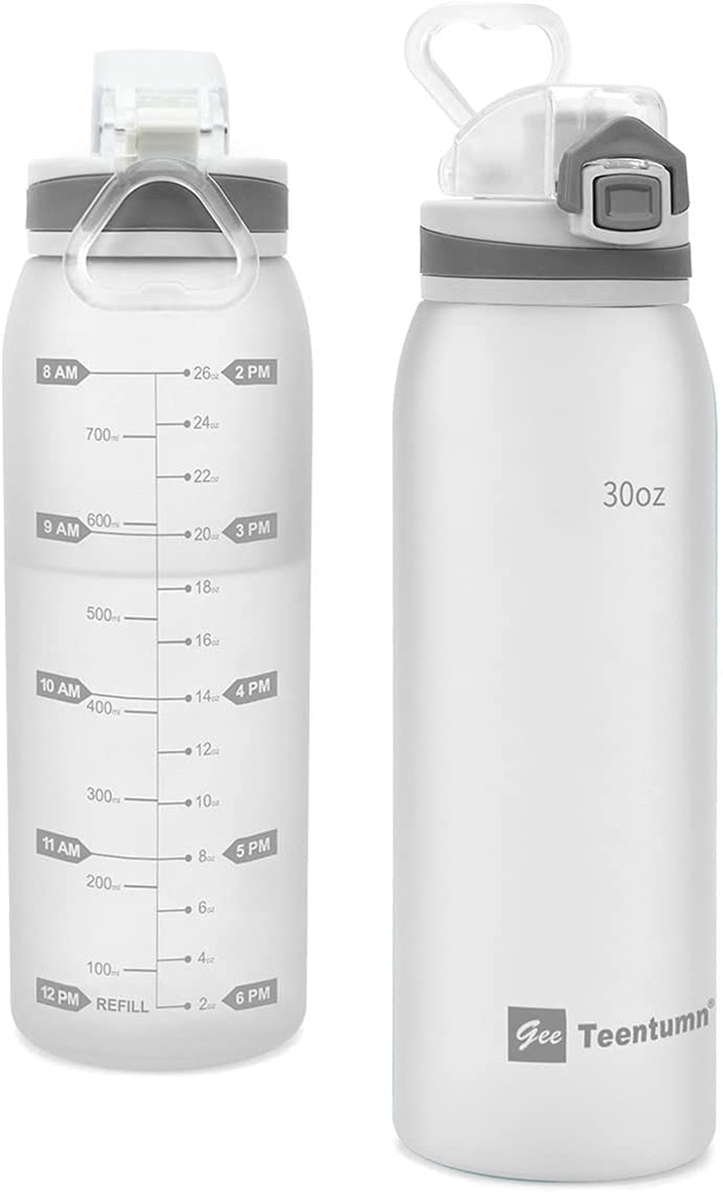 30Oz Time Marker Water Bottle, Tritan BPA Free, Leak Proof Flip Top Lid Water Jug for Fitness, Yoga, Gym and Outdoor Activity