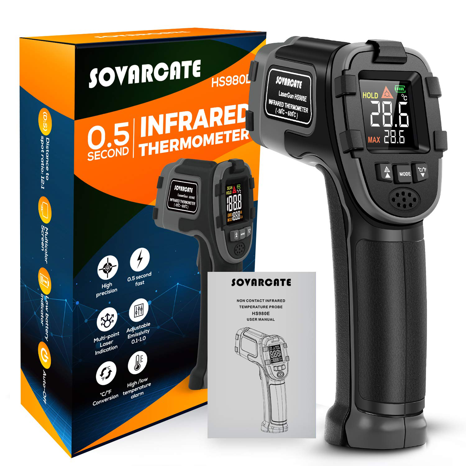 Infrared Temp Gun Thermometer, Non-Contact Digital Laser Infrared  Thermometer Temperature Gun, Adjustable Emissivity IR Thermometer Heat  Temperature