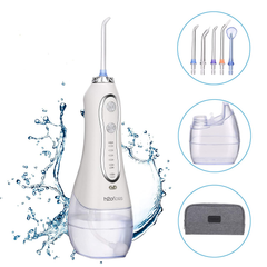 H2Ofloss Water Flosser Portable Dental Oral Irrigator with 5 Modes, 6 Replaceable Jet Tips, Rechargeable Waterproof Teeth Cleaner for Home and Travel -300Ml Detachable Reservoir (HF-6)