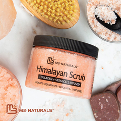 M3 Naturals Himalayan Salt Body Scrub Infused with Collagen and Stem Cell Natural Exfoliating Salt Scrub for Acne Cellulite Deep Cleansing Scars Wrinkles Exfoliate and Moisturize Skin 12 Oz