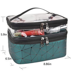 Makeup Bags Double Layer Travel Cosmetic Cases Make up Organizer Toiletry Bags (Dark Green)
