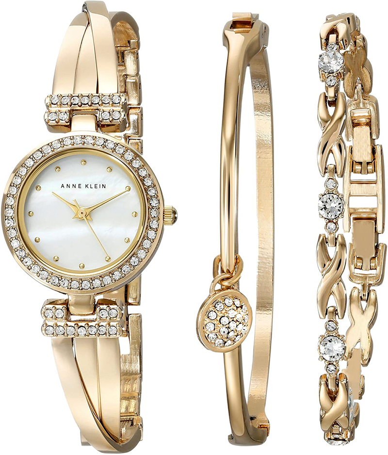 Anne Klein Women'S AK/1868GBST Premium Crystal-Accented Gold-Tone Bangle Watch and Bracelet Set