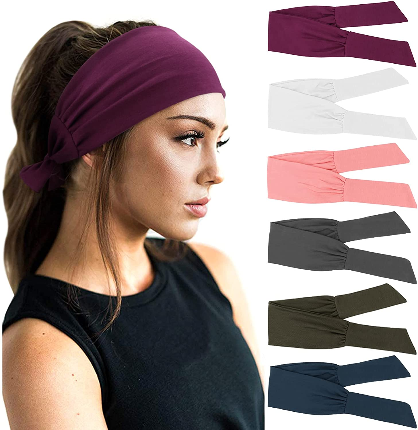 Headbands for Men/Women, 6 PCS Headbands Yoga Sports Headbands Elastic Non  Slip Sweat Bands Workout Headband
