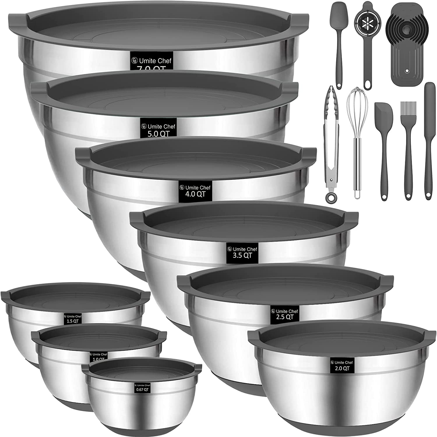 7 Piece Mixing Bowls with Lids for Kitchen, YIHONG Stainless Steel Mixing  Bowls Set Ideal for Baking, Prepping, Cooking and Serving Food, Nesting