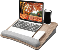 Lap Laptop Desk - Portable Lap Desk with Pillow Cushion, Fits up to 15.6 Inch Laptop, with Anti-Slip Strip & Storage Function for Home Office Tablet