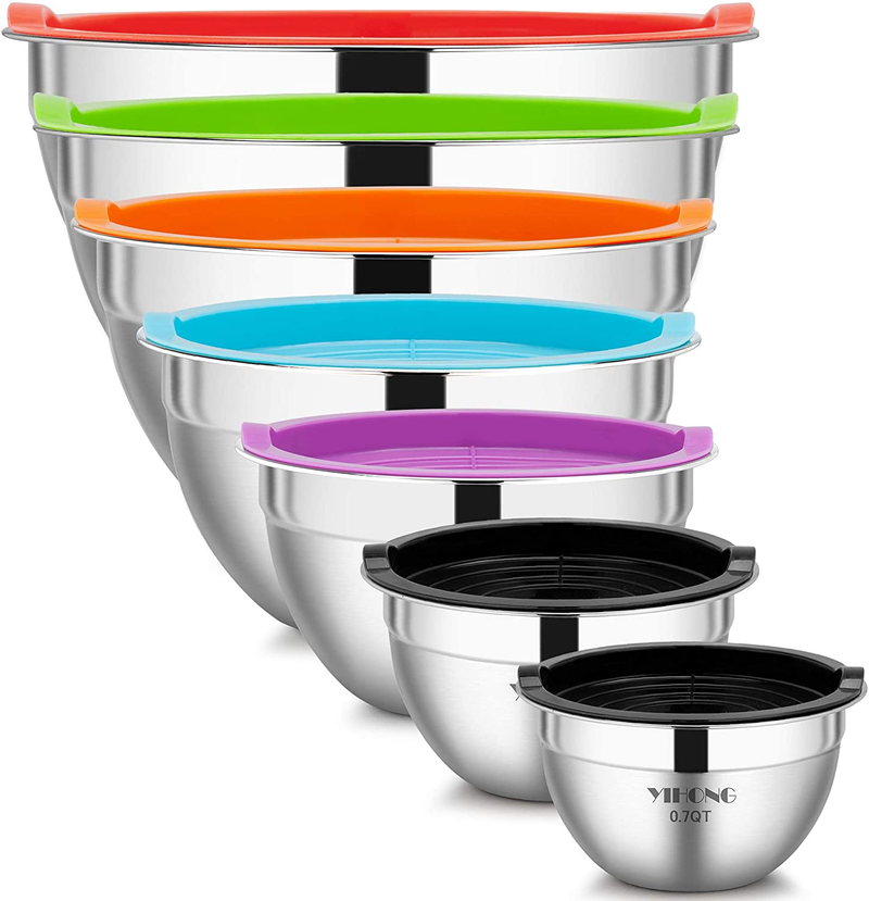 7 Piece Mixing Bowls with Lids for Kitchen, Stainless Steel Mixing Bow
