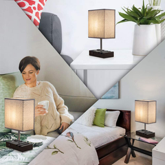 Touch Lamp with 2 Phone Stands, Dimmable USB Lamp Include 2 Warm Edison Bulbs, 2 USB Ports & 2 AC Outlets Set of 2