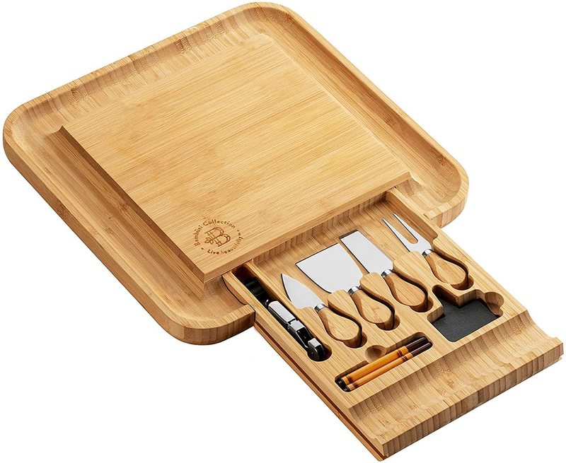 Premium Bamboo Cheese Board Set - Large Charcuterie Boards & Cheese Board and Knife Set - Kitchen Wine Meat Cheese Platter - Unique Housewarming Gift, Anniversary or Wedding Gift