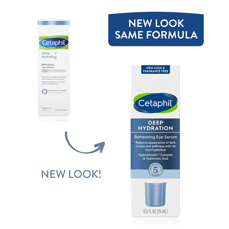 CETAPHIL Deep Hydration Refreshing Eye Serum | 0.5 Fl Oz | 48Hr Hydrating under Eye Cream to Reduce the Appearance of Dark Circles | with Hyaluronic Acid, Vitamin E & B5 (Packaging May Vary)