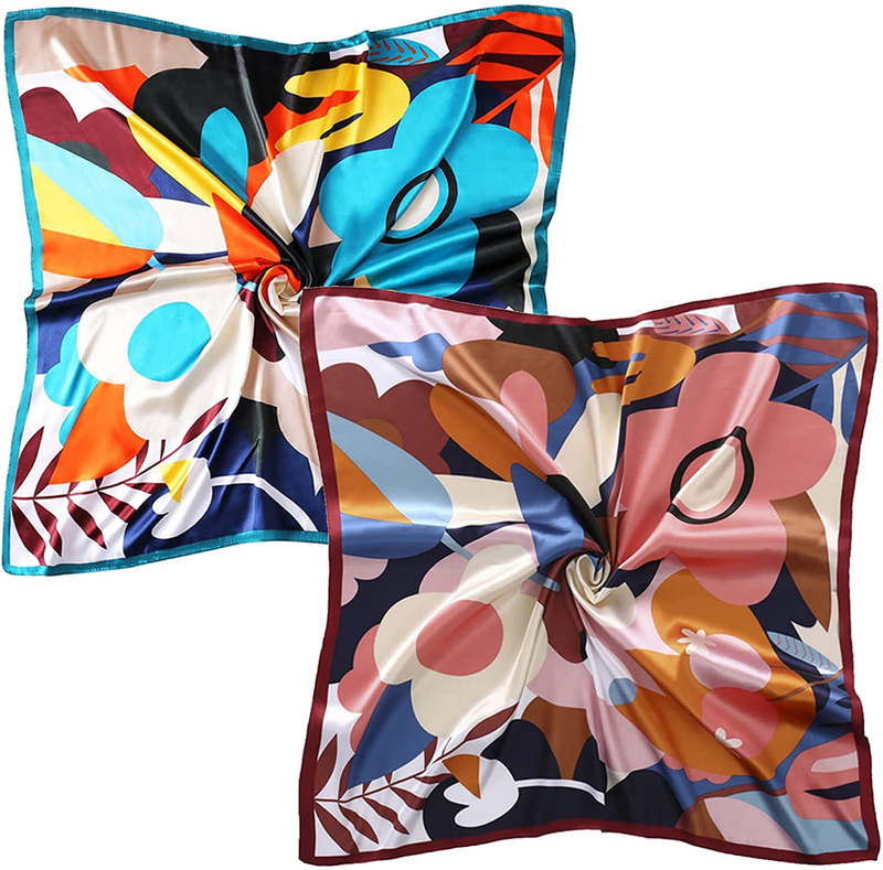 35" Square Silk like Head Scarf - Women'S Fashion Silk Feeling Scarf for Hair Wrapping and Sleeping at Night.