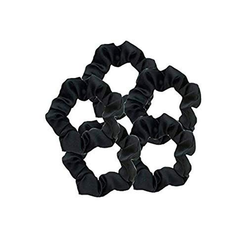 Satin Scrunchies, Softer than Silk, Hair Scrunchies for Frizz Prevention, Satin Hair Ties for Breakage Prevention and Gentle Style Preservation, Sleep and Night Scrunchie, 5 Pack, Black