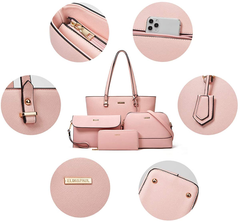 Women Fashion Handbags Wallet Tote Bag Shoulder Bag Top Handle Satchel Purse Set 4Pcs