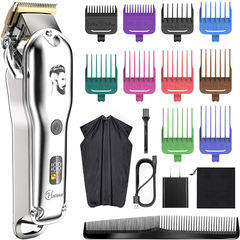 Hatteker Mens Hair Clipper Beard Trimmer Hair Trimmer for Men Cordless Clippers Professional Barbers Grooming Kit IPX7 Waterproof, Rechargeable, Colorful Combs, Silver