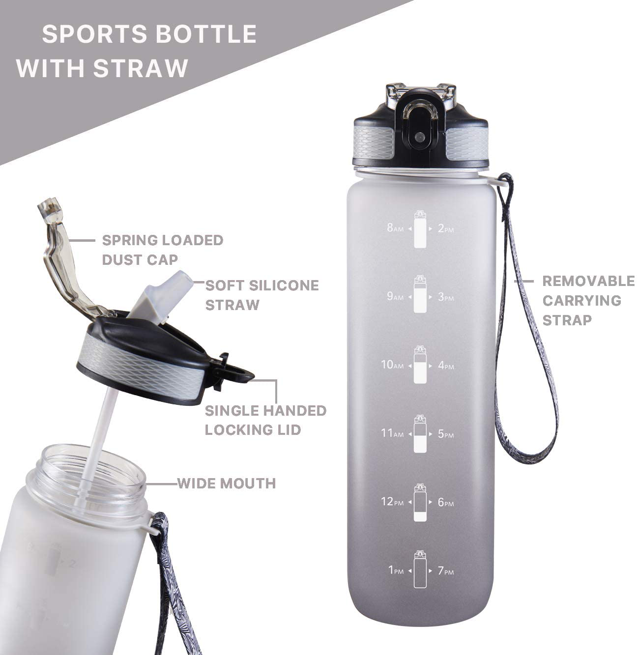 16oz Drinking Water Bottle with Time Marker to Ensure You Drink Enough Water  Throughout The Day for Fitness and Outdoor Travel 