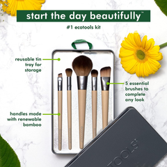 Ecotools Makeup Brush Set for Eyeshadow, Foundation, Blush, and Concealer with Bonus Storage Case