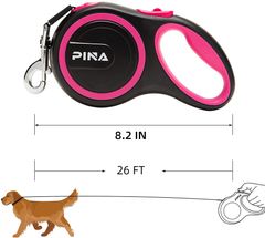 Retractable Dog Leash, 26Ft Dog Leash for Small Medium Large Dogs up to 110Lbs, 360° Tangle-Free Strong Reflective Nylon Tape, with Anti-Slip Handle, One-Handed Brake, Pause, Lock