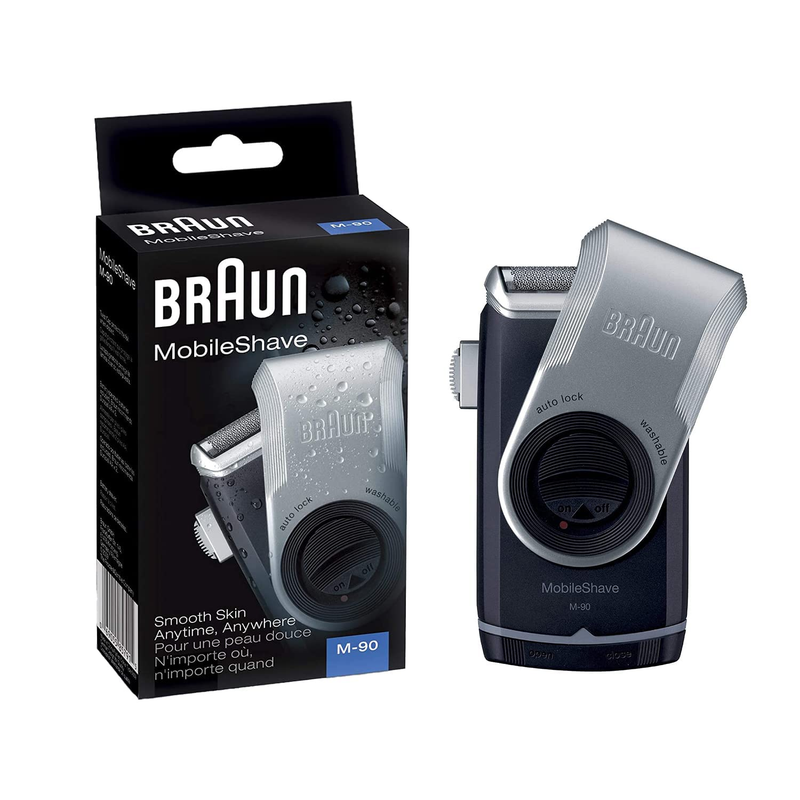 Braun Mobileshave M-90 Travel Shaver Silver (Precision Trimmer, Smart Foil, Wide Floating Foil, Washable)
