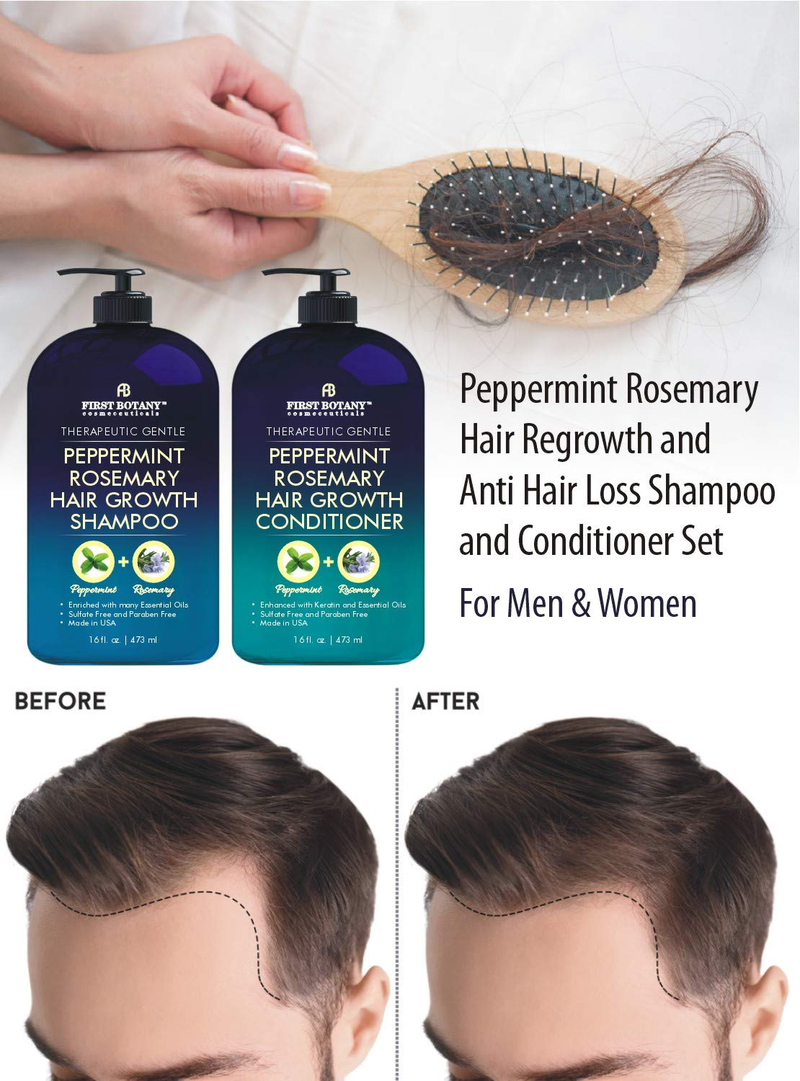 Peppermint Rosemary Hair Regrowth and anti Hair Loss Shampoo and Conditioner Set - 16 Fl Oz X 2