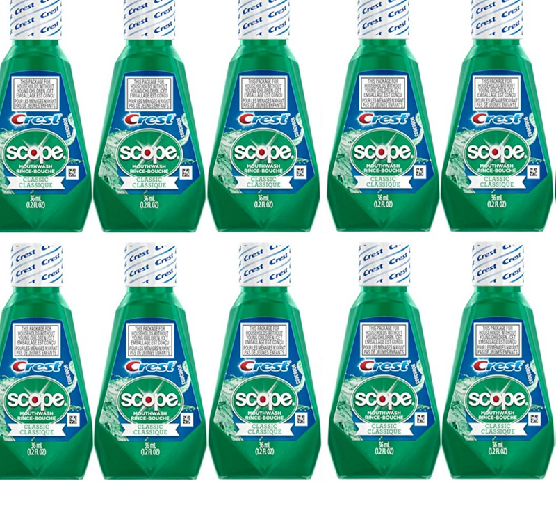 Crest Scope Mouthwash, Classic Mouth Rinse, Travel Size 1.2 Ounces (36Ml) - Pack of 10
