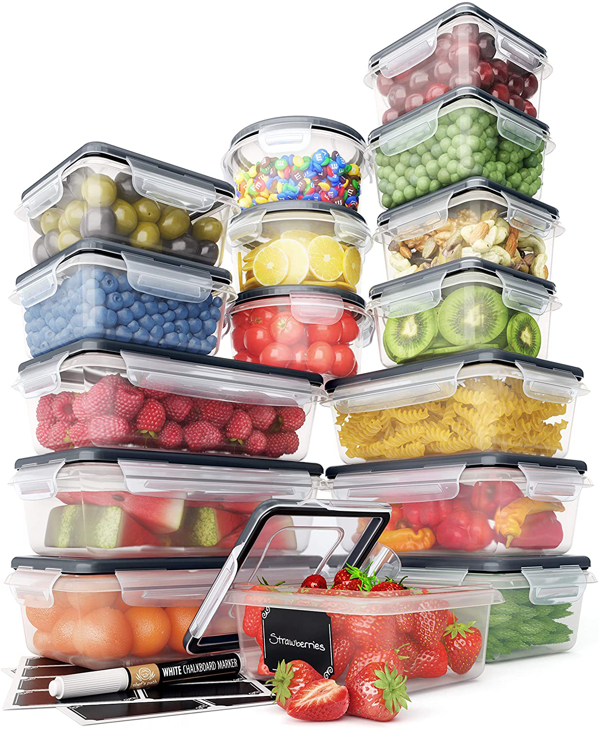 Chef's Path 7 Piece Food Storage Container Set With Chalk Board Labels &  Marker