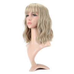Short Bob Wigs Pastel Wavy Wig with Air Bangs Women'S Shoulder Length Wigs Curly Wavy Synthetic for Girl Colorful Costume Wigs(12