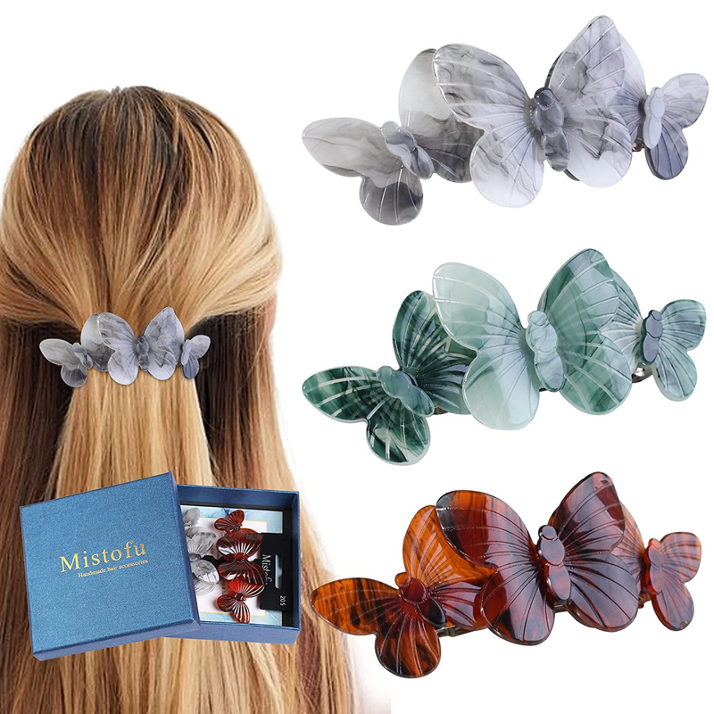 3 Pieces Large Barrettes for Women, Beautiful Lines Simple Retro Classic Large Snap Barrettes Hair Accessories ,Hair Barrettes for Women Thick Hair (Tortoiseshell)