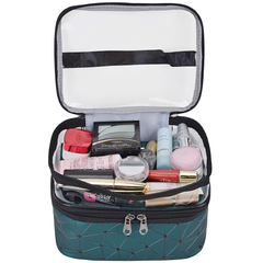 Makeup Bags Double Layer Travel Cosmetic Cases Make up Organizer Toiletry Bags (Dark Green)
