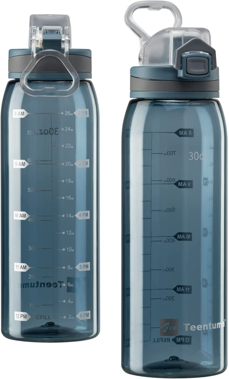 30Oz Time Marker Water Bottle, Tritan BPA Free, Leak Proof Flip Top Lid Water Jug for Fitness, Yoga, Gym and Outdoor Activity