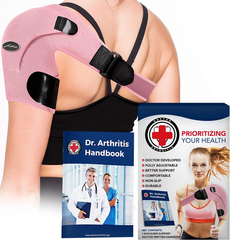 Doctor Developed Shoulder Support / Shoulder Strap / Shoulder Brace [Single] & Doctor Written Handbook - Relief for Shoulder Injuries, for Both Left & Right (Pink)