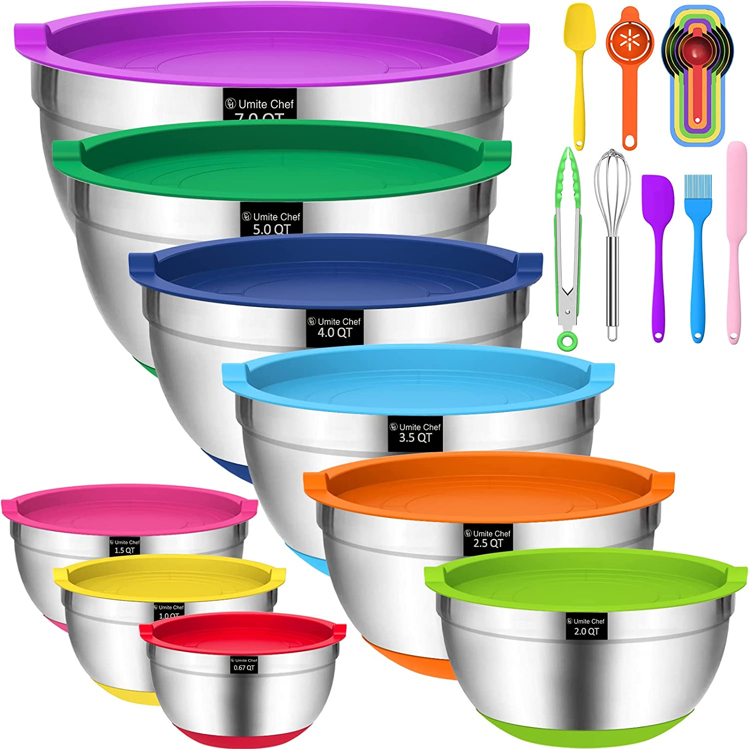 22Pcs Mixing Bowls with Airtight Lids, Stainless Steel Mixing Bowls fo