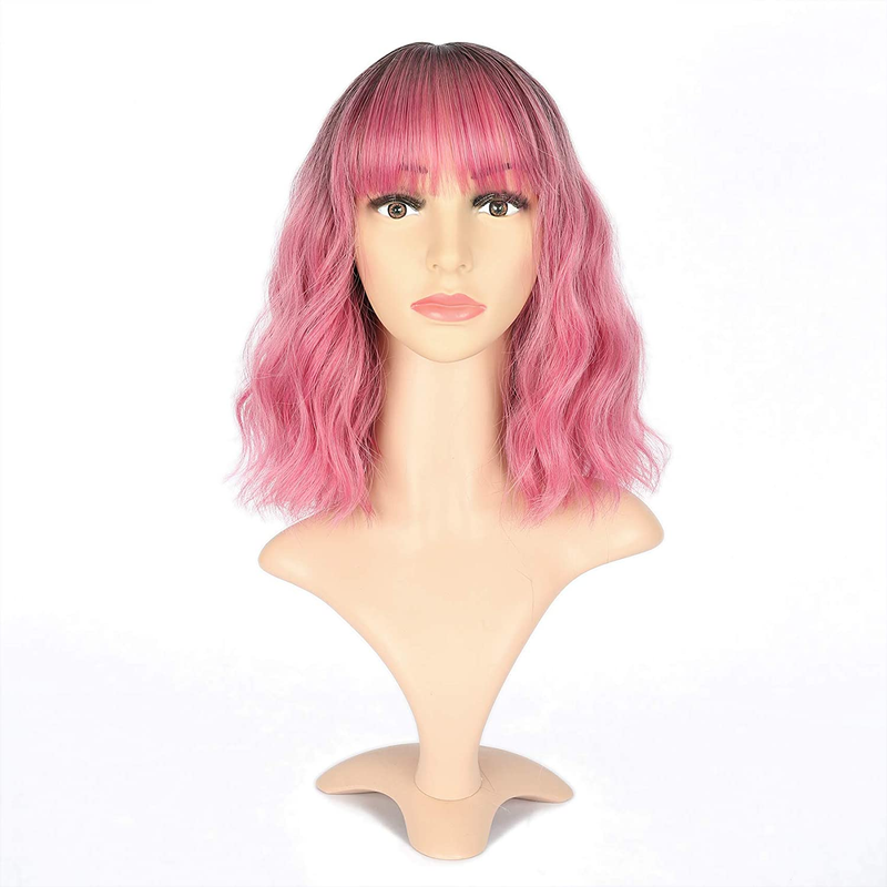 Short Bob Wigs Pastel Wavy Wig with Air Bangs Women'S Shoulder Length Wigs Curly Wavy Synthetic for Girl Colorful Costume Wigs(12", Mix Green)