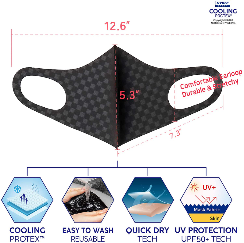NYBEE SPORT COOLING PROTEX Face Mask UPF 50, Washable, Reusable, Breathable, Lightweight, UV Sunblock, Women, Men, Unisex for Running, Driving, Gym, Sports, School, Work, Great for All Seasons- 1Pack