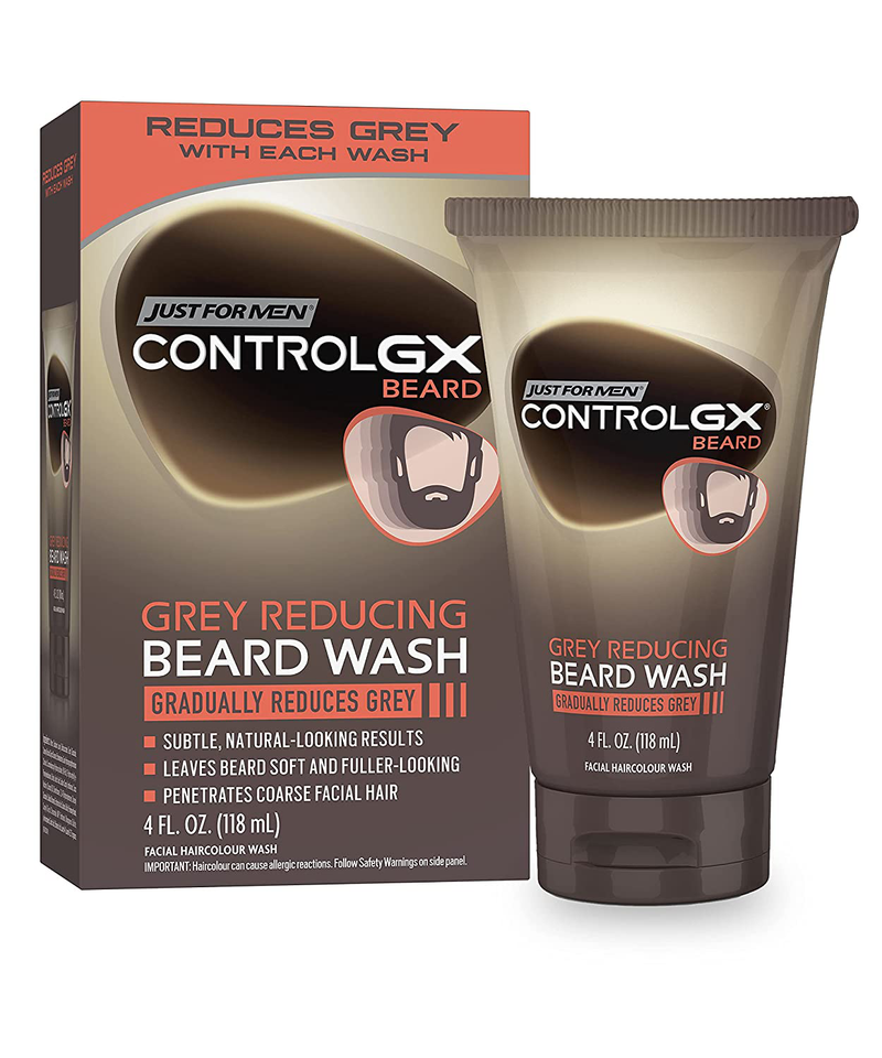 Just for Men Control GX Grey Reducing Beard Wash Shampoo, Gradually Colors Mustache and Beard, Leaves Facial Hair Softer and Fuller, 4 Fl Oz - Pack of 1