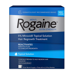 Rogaine Men'S Extra Strength 5% Minoxidil Topical Solution for Hair Loss and Regrowth, Treatment for Thinning Hair, 3 Month Supply, Unscented, 2 Fl Oz, Pack of 3