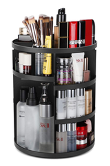  360 Rotating Makeup Organizer, DIY Adjustable Bathroom Makeup Carousel Spinning Holder Rack, Large Capacity Cosmetics Storage Box Vanity Shelf Countertop, Fits Makeup Brushes, Lipsticks, Black