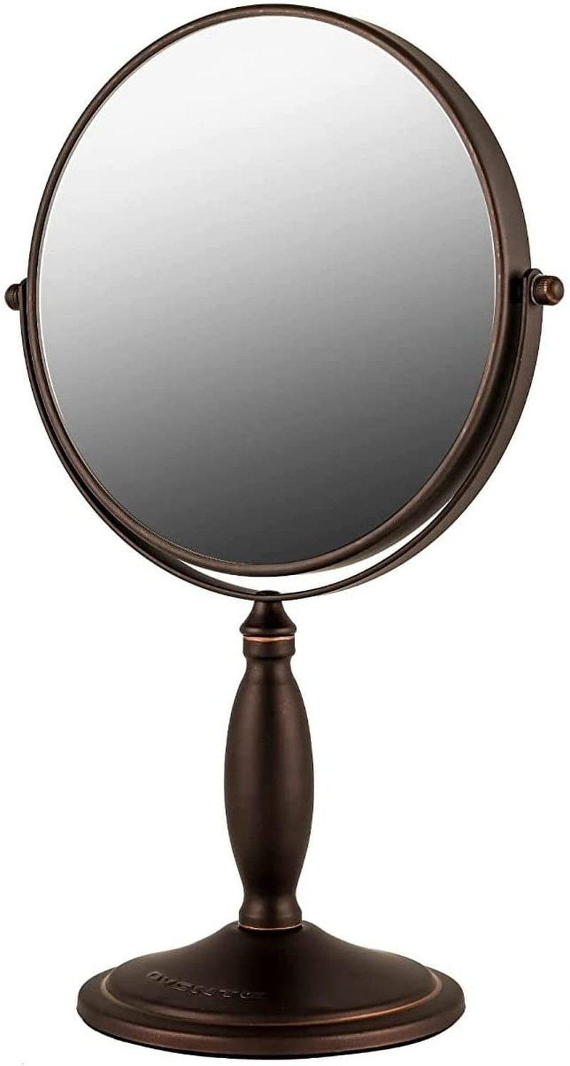 Tabletop Makeup Mirror, 8" 1X & 7X Magnification, Adjustable Spinning Double Sided round Magnifier, Modern Décor for Office, Antique Bronze 